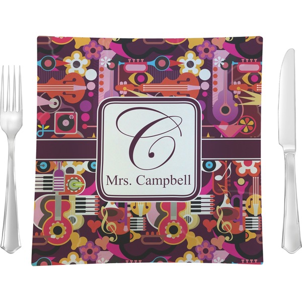 Custom Abstract Music 9.5" Glass Square Lunch / Dinner Plate- Single or Set of 4 (Personalized)