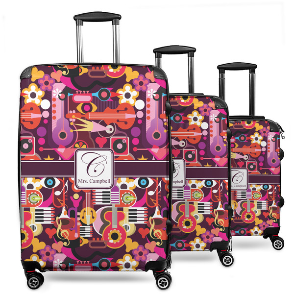 Custom Abstract Music 3 Piece Luggage Set - 20" Carry On, 24" Medium Checked, 28" Large Checked (Personalized)
