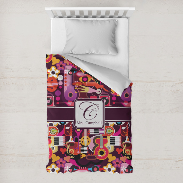 Custom Abstract Music Toddler Duvet Cover w/ Name and Initial