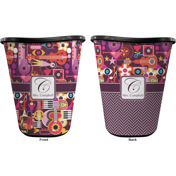 Abstract Music Trash Can Black - Front and Back - Apvl