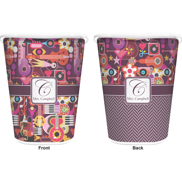 Abstract Music Trash Can White - Front and Back - Apvl