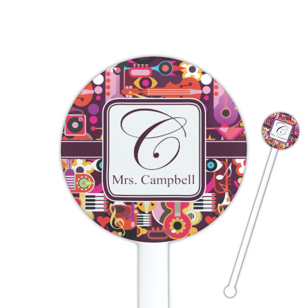 Custom Abstract Music 5.5" Round Plastic Stir Sticks - White - Single Sided (Personalized)