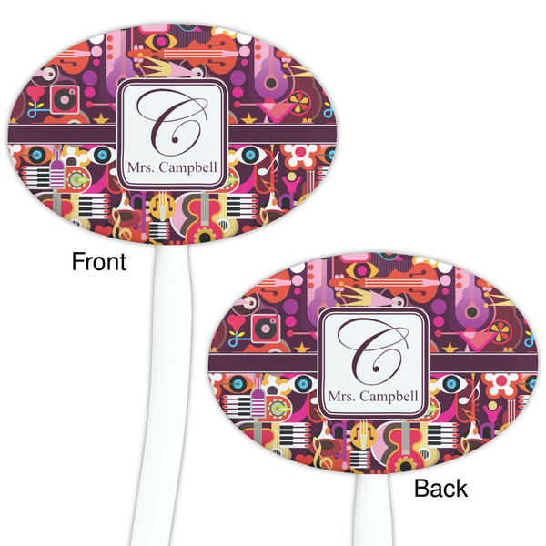 Abstract Music White Plastic 7" Stir Stick - Double Sided - Oval - Front & Back