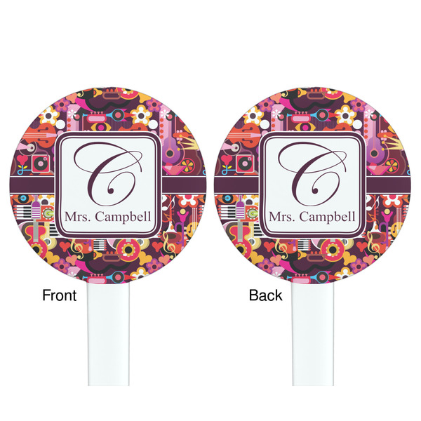Abstract Music White Plastic 7" Stir Stick - Double Sided - Round - Front & Back