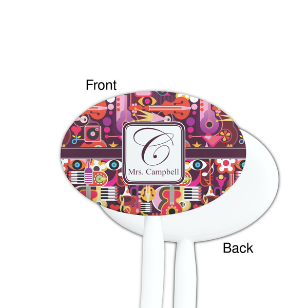 Abstract Music White Plastic 7" Stir Stick - Single Sided - Oval - Front & Back