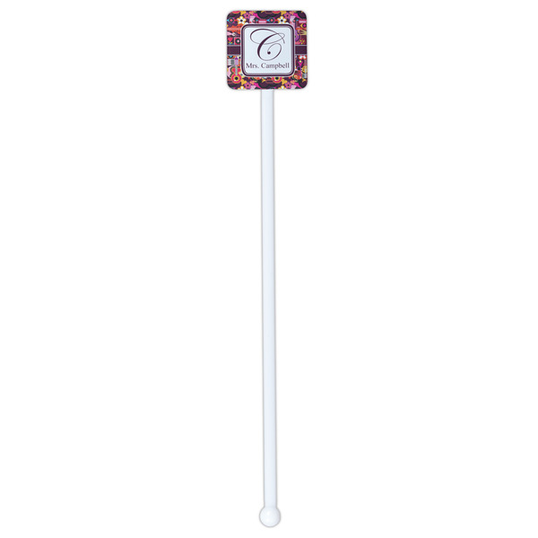 Abstract Music White Plastic Stir Stick - Double Sided - Square - Single Stick