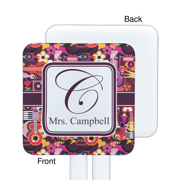 Abstract Music White Plastic Stir Stick - Single Sided - Square - Approval