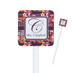 Abstract Music Square Plastic Stir Sticks - Single Sided (Personalized)