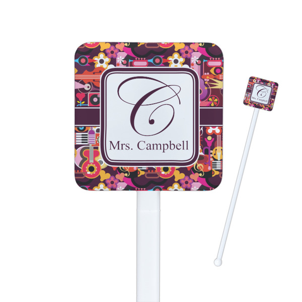 Custom Abstract Music Square Plastic Stir Sticks (Personalized)