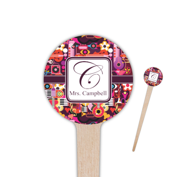 Custom Abstract Music 4" Round Wooden Food Picks - Double Sided (Personalized)