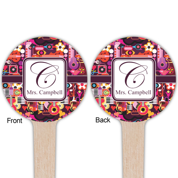 Abstract Music Wooden 4" Food Pick - Round - Double Sided - Front & Back