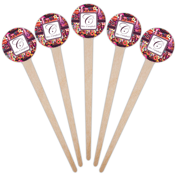 Abstract Music Wooden 4" Food Pick - Round - Fan View