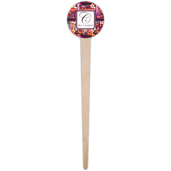 Abstract Music Wooden 4" Food Pick - Round - Single Pick