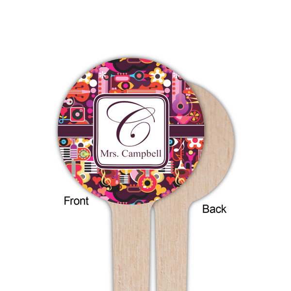 Abstract Music Wooden 4" Food Pick - Round - Single Sided - Front & Back