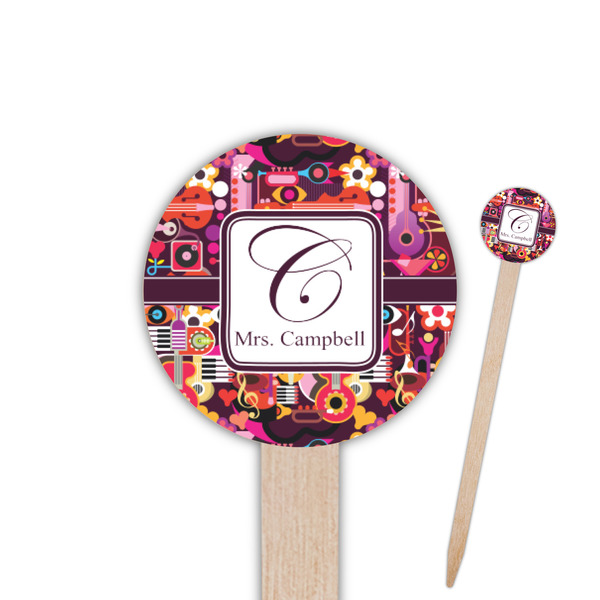 Custom Abstract Music Round Wooden Food Picks (Personalized)