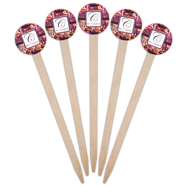 Abstract Music Wooden 6" Food Pick - Round - Fan View