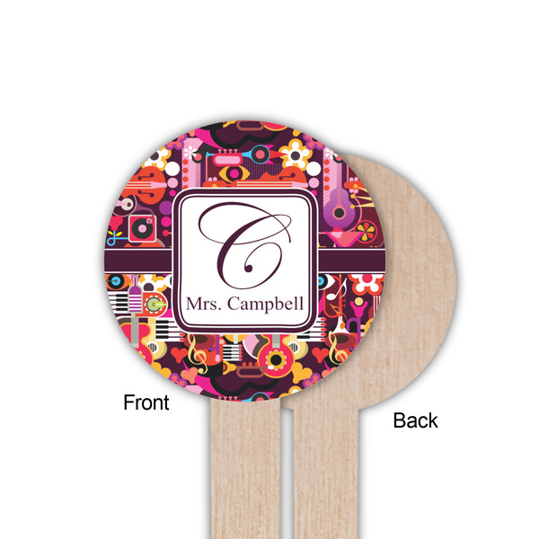 Abstract Music Wooden 6" Food Pick - Round - Single Sided - Front & Back