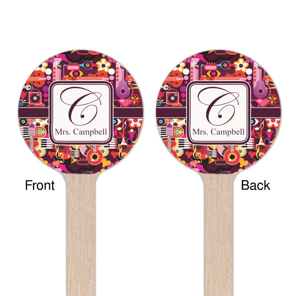 Abstract Music Wooden 7.5" Stir Stick - Round - Double Sided - Front & Back