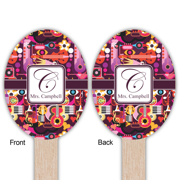 Abstract Music Wooden Food Pick - Oval - Double Sided - Front & Back