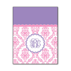 Pink, White & Purple Damask Wood Print - 11x14 (Personalized)