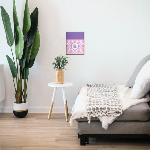 Pink, White & Purple Damask 11x14 Wood Print - In Context