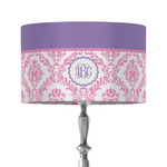 Pink, White & Purple Damask 12" Drum Lamp Shade - Fabric (Personalized)