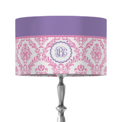 Pink, White & Purple Damask 12" Drum Lamp Shade - Fabric (Personalized)