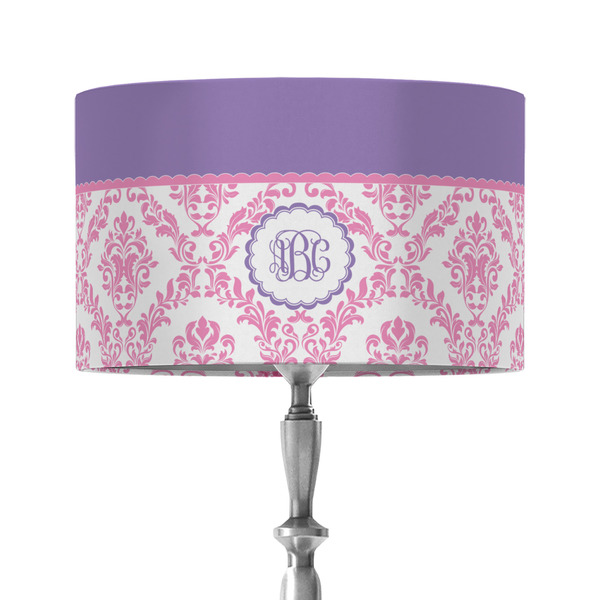 Custom Pink, White & Purple Damask 12" Drum Lamp Shade - Fabric (Personalized)