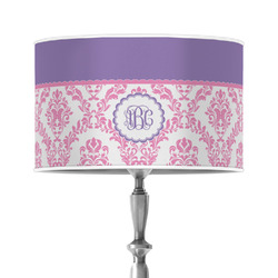 Pink, White & Purple Damask 12" Drum Lamp Shade - Poly-film (Personalized)