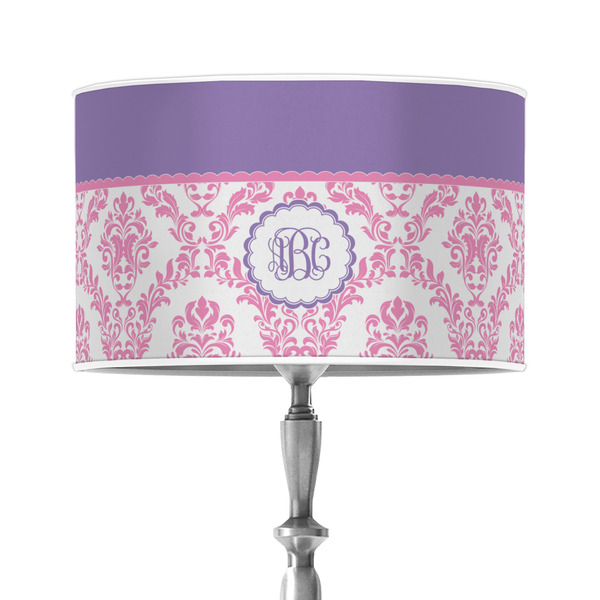 Custom Pink, White & Purple Damask 12" Drum Lamp Shade - Poly-film (Personalized)