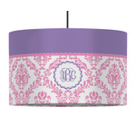 Pink, White & Purple Damask 12" Drum Pendant Lamp - Fabric (Personalized)