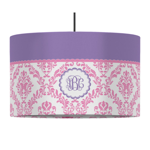 Pink, White & Purple Damask 12" Drum Lampshade - PENDANT (Fabric)