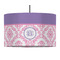 Pink, White & Purple Damask 12" Drum Pendant Lamp - Fabric (Personalized)