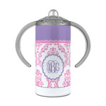 Pink, White & Purple Damask 12 oz Stainless Steel Sippy Cup (Personalized)