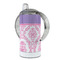 Pink, White & Purple Damask 12 oz Stainless Steel Sippy Cups - FULL (back angle)