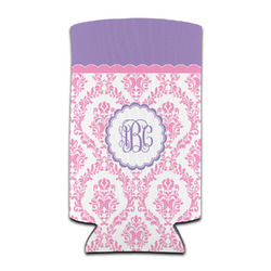 Pink, White & Purple Damask Can Cooler (tall 12 oz) (Personalized)