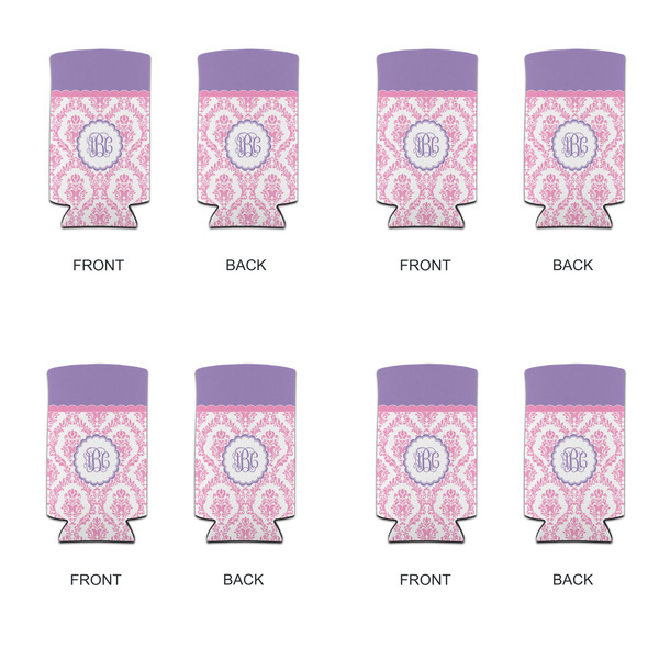 Pink, White & Purple Damask 12oz Tall Can Sleeve - Set of 4 - APPROVAL