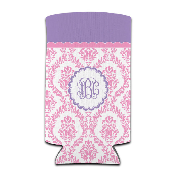Pink, White & Purple Damask 12oz Tall Can Sleeve - Set of 4 - FRONT