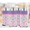 Pink, White & Purple Damask 12oz Tall Can Sleeve - Set of 4 - LIFESTYLE