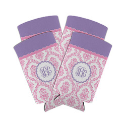 Pink, White & Purple Damask Can Cooler (tall 12 oz) - Set of 4 (Personalized)