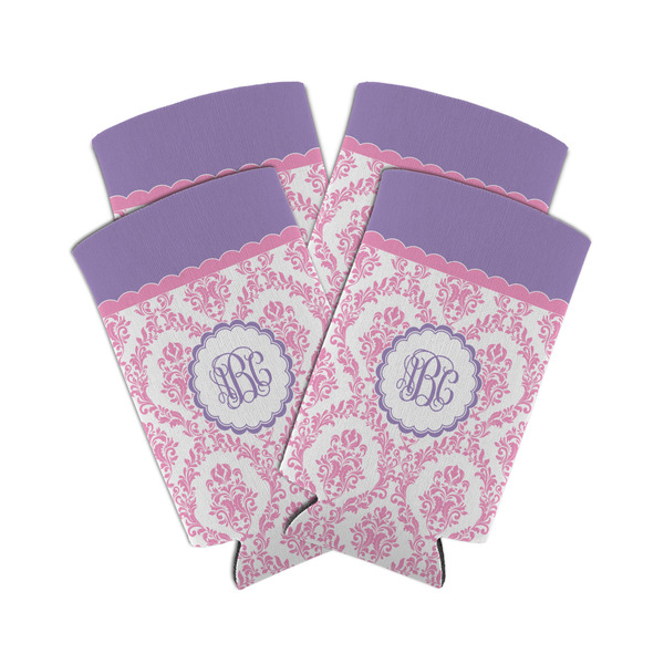 Custom Pink, White & Purple Damask Can Cooler (tall 12 oz) - Set of 4 (Personalized)