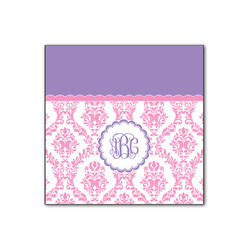 Pink, White & Purple Damask Wood Print - 12x12 (Personalized)