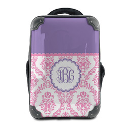 Pink, White & Purple Damask 15" Hard Shell Backpack (Personalized)