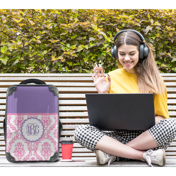 Pink, White & Purple Damask 15" Backpack - LIFESTYLE