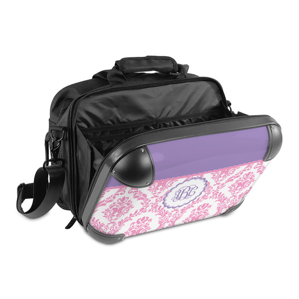 Pink, White & Purple Damask 15" Hard Shell Briefcase - Open