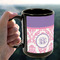 Pink, White & Purple Damask 15oz. Black Mug - LIFESTYLE