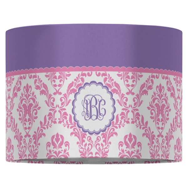 Pink, White & Purple Damask 16" Drum Lampshade - FRONT (Fabric)