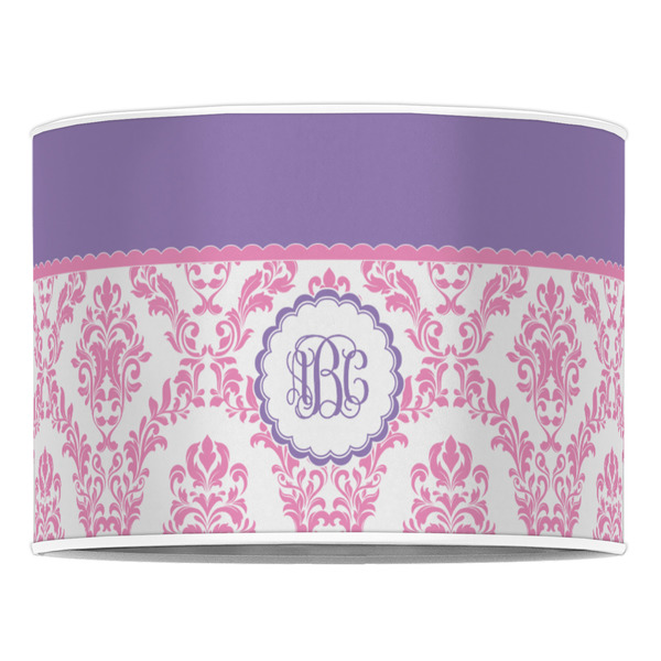 Pink, White & Purple Damask 16" Drum Lampshade - FRONT (Poly Film)