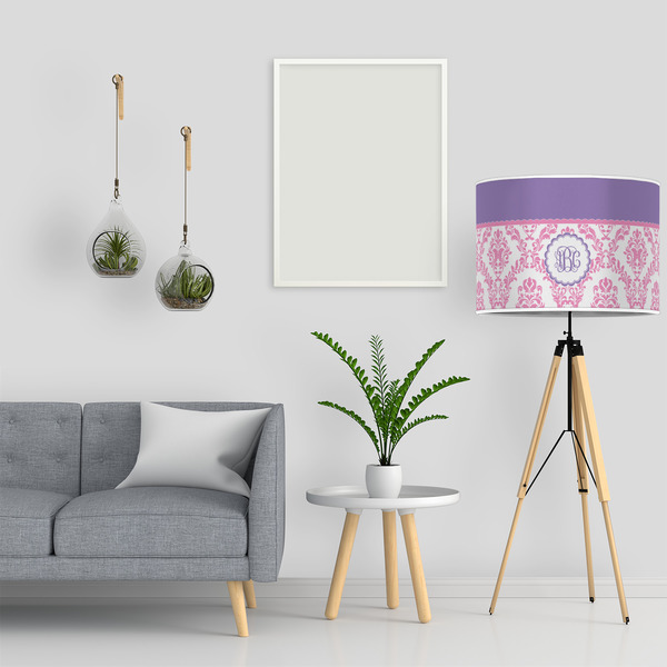 Pink, White & Purple Damask 16" Drum Lampshade - LIFESTYLE