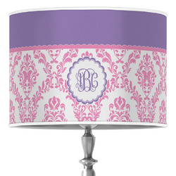 Pink, White & Purple Damask 16" Drum Lamp Shade - Poly-film (Personalized)
